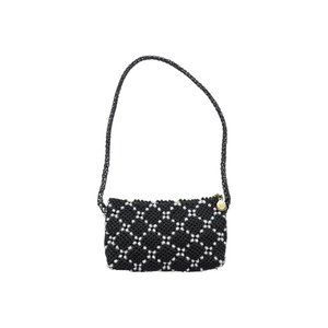 Vintage Beaded Bag Crystal Beaded Shoulder Bag Lined Black and White